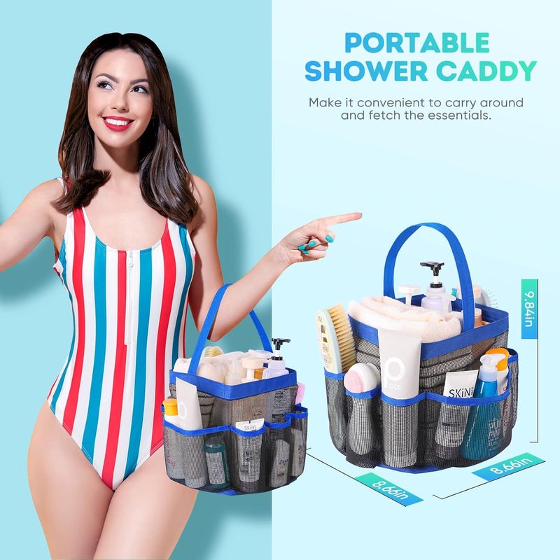 EUDELE Mesh Shower Caddy Portable for College Dorm Room Essentials,Portable Shower Caddy Dorm with 8-Pocket Large Capacity,Shower Bag for Beach,Swimming,Gym-Blue - Image 4